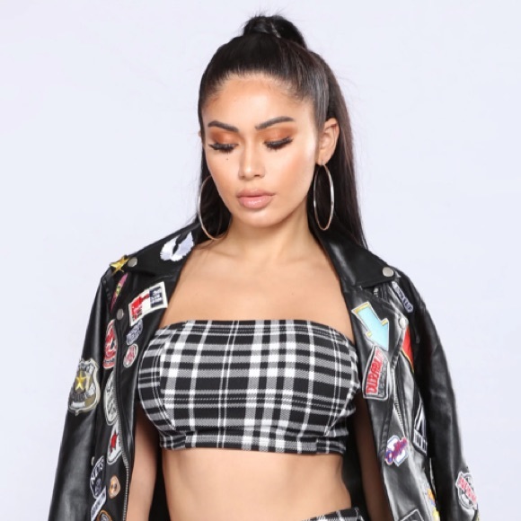 Fashion Nova Black & White Giuliana Checkered Tube Top - Picture 4 of 9